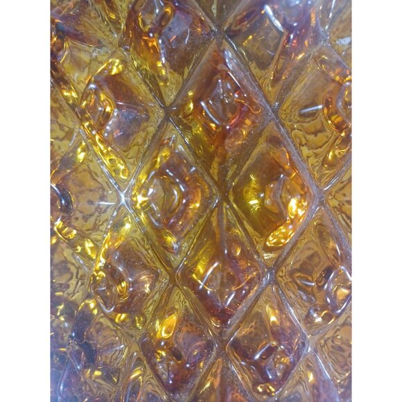VTG MCM 1960s XL Amber Glass & Brass Pineapple Diamond Quilted Hanging Swag Lamp - Picture 6 of 11